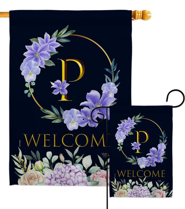 Welcome P Initial - Floral Spring Vertical Impressions Decorative Flags HG130250 Made In USA Discount