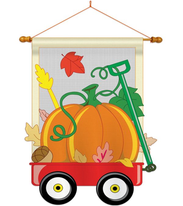 Fall Pumpkins Hand Wagon Garden - Harvest & Autumn Fall Vertical Applique Decorative Flags HG113021 Imported Online Sale - Image 5
